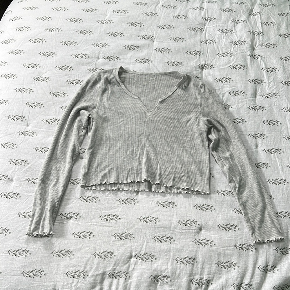 Grey Long Sleeve Cropped Shirt
